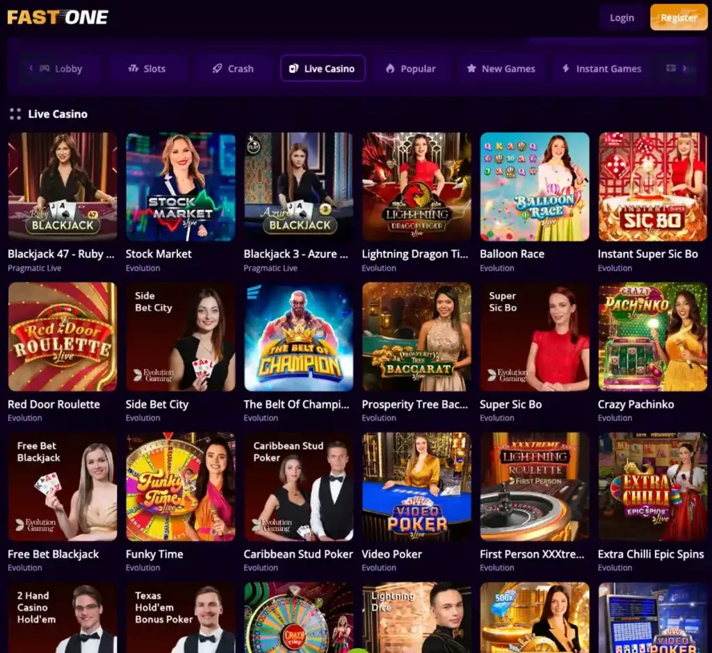 Sekcja gier stołowych i kasyna na żywo w F1 Casino